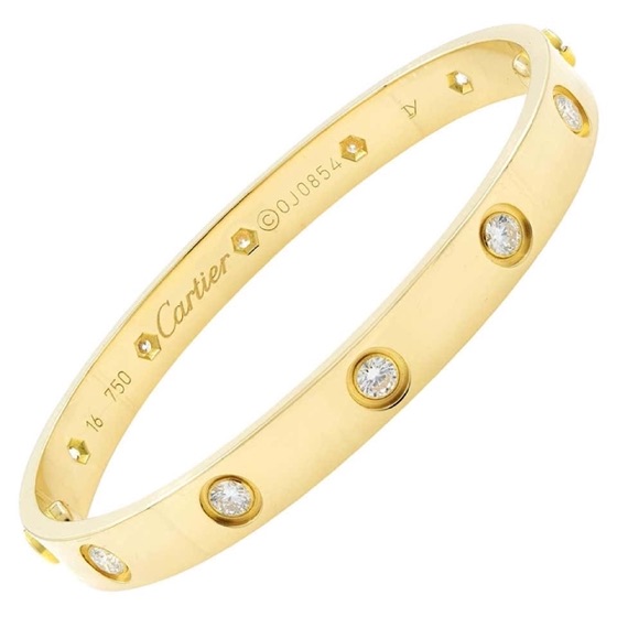 Cartier Bracelete Love em Ouro Amarelo 18k com 10 Diamantes