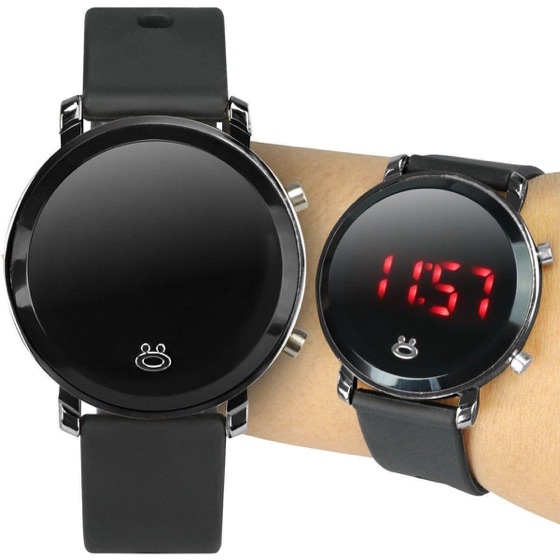 Cjj Modas Relogio digital feminino redondo silicone preto moda led