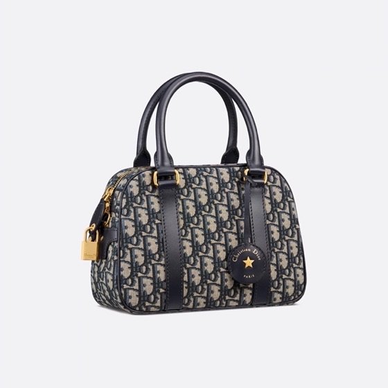 Dior Medium D-Vibe Bowling Bag Blue Oblique Jacquard