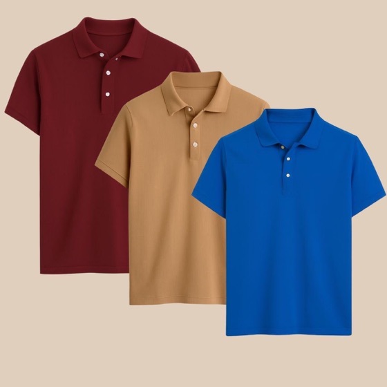 DMB MODA Kit 3 Camisas Polo Masculina Clássica com Gola e Botões