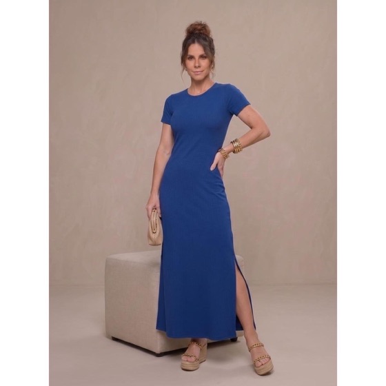 Gisele Freitas Vestido Longo manga Curta Gola Redonda Gisele Moda Evangelica
