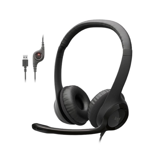 Logitech Headset com fio USB H390 com Almofadas, Controles