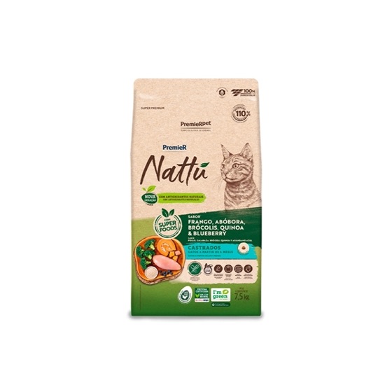 Premier Pet Ração Premier Nattu para Gatos Adultos Castrados Sabor Abóbora
