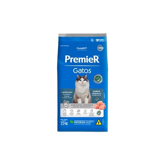 Premier Pet Ração Premier para Gatos Castrados de 6 meses a 6 anos Sabor