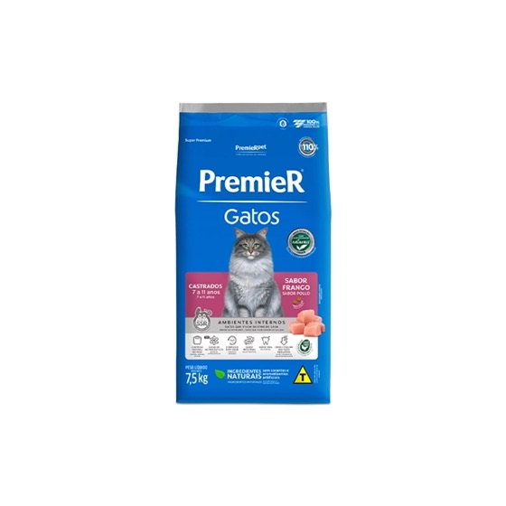 Premier Pet Ração Premier para Gatos Castrados de 7 a 11 anos Sabor Frango