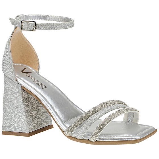 Vitrine Shoes Sandália Salto Alto Grosso Strass Brilho