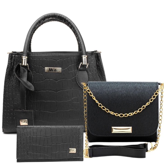 Wit Shoes Bolsa Feminina Kit 3 peças Bolsa Transversal Estruturada +